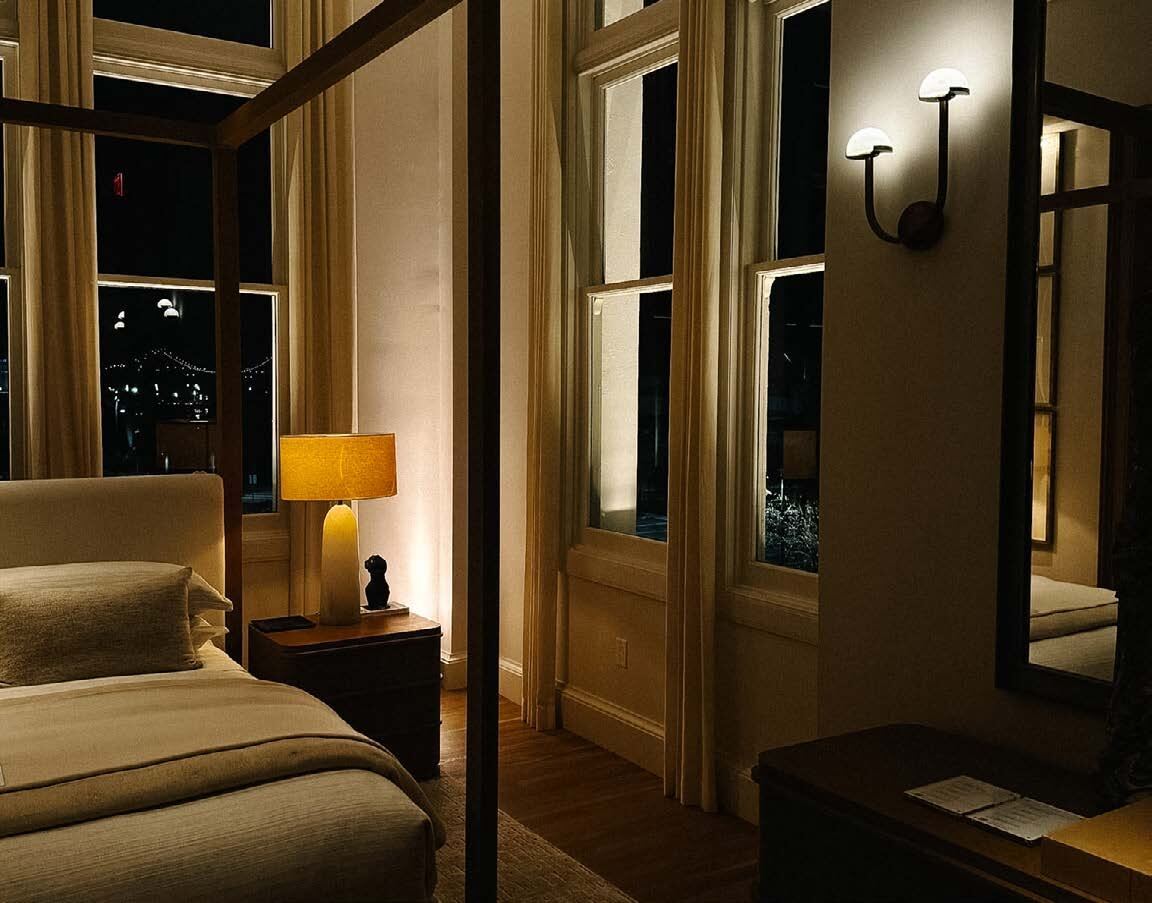 Boutique hotel interior at night